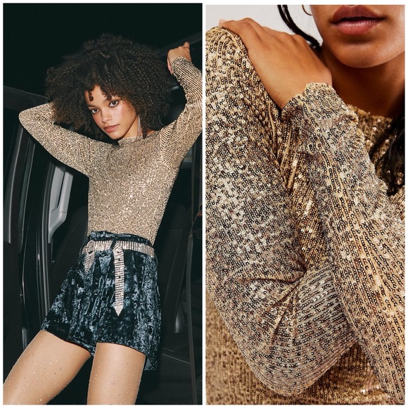 𝓯𝓹 Free People ~ GOLD RUSH LONG SLEEVE - Picture 1 of 8